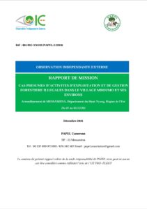 Lire la suite à propos de l’article Exploitation sans Certificat Annuel d’Exploitation (CAE) dans la Vente de Coupe (VC) 1002219 et la Forêt Communale (FCle) Messaména/Mindourou