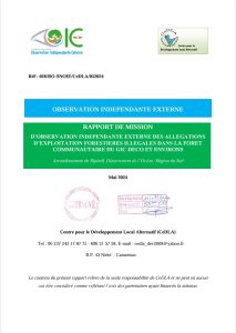 Lire la suite à propos de l’article RAPPORT DE MISSION D’OBSERVATION INDEPENDANTE EXTERNE DES ALLEGATIONS D’EXPLOITATION FORESTIERES ILLEGALES DANS LA FORET COMMUNAUTAIRE DU GIC DECO ET ENVIRONS Arrondissement de Bipindi, Département de l’Océan, Région du Sud