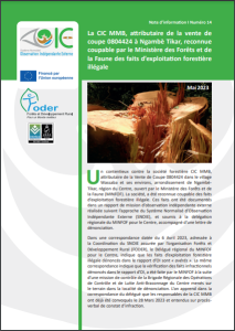 Lire la suite à propos de l’article Note d’information I Numéro 14: La CIC MMB, attributaire de la vente de coupe 0804424 à Ngambè Tikar, reconnue coupable par le Ministère des Forêts et de la Faune des faits d’exploitation forestière illégale, juin 2023