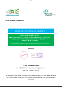 Lire la suite à propos de l’article MISSION D’OBSERVATION DES ALLEGATIONS D’EXPLOITATIONS FORESTIERES PRESUMEES ILLEGALES DANS LA BOUCLE OUEST DE LA RESERVE DE BIOSPHERE DU DJA (RBD) , Mars 2023