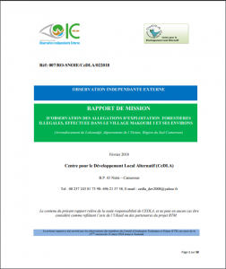 Lire la suite à propos de l’article Rapport de mission d’observation des allégations d’exploitation forestières illégales effectuée dans le village MAKOURE et ses environs, Février 2018