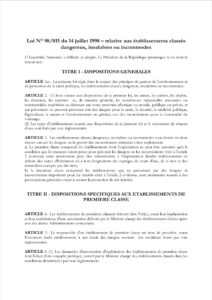 Lire la suite à propos de l’article Décret N° 99/818/PM du 09 novembre 1999 – fixant les modalités d’implantation et d’exploitation des établissements classés dangereux, insalubres ou incommodes