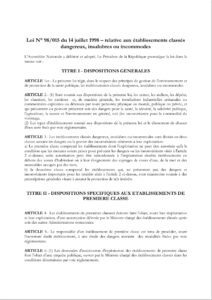 Lire la suite à propos de l’article Loi N° 98/015 du 14 juillet 1998 – relative aux établissements classés dangereux, insalubres ou incommodes