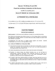 Lire la suite à propos de l’article Décret 76-165 au 27 avril 1976 fixant les conditions d’obtention du titre foncier