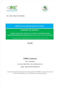 Lire la suite à propos de l’article RAPPORT DE MISSION VERIFICATION DES ALERTES D’ACTIVITES D’EXPLOITATION FORESTIERE PRESUMEES ILLEGALES DANS L’AAC 2-3 DE L’UFA 10 037Arrondissements de LOMIE Département du Haut-Nyong, Région de l’Est